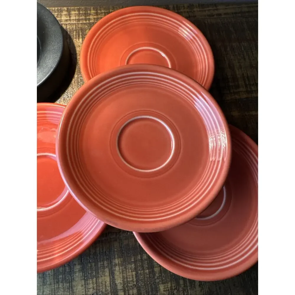 Fiestaware Homer Laughlin 6”cup Saucers Tangerine Orange Set of 4 Lead Free